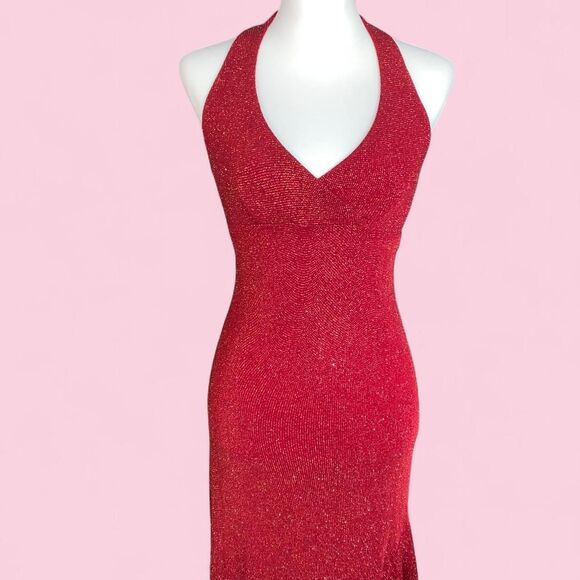 Vintage 90s Deadstock City Triangles Halter NWT Sparkle Maxi Dress - Picture 3 of 7